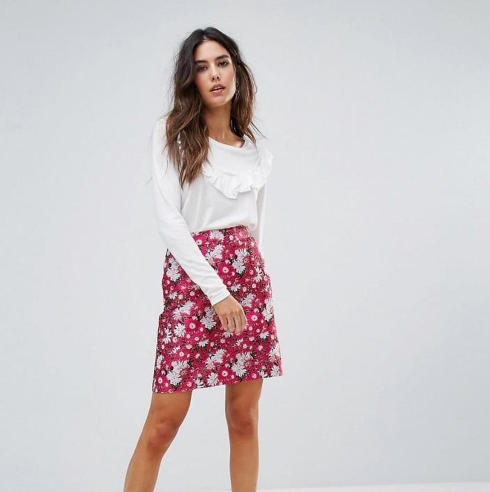 Warehouse London Floral Jacquard Skirt Size US 4